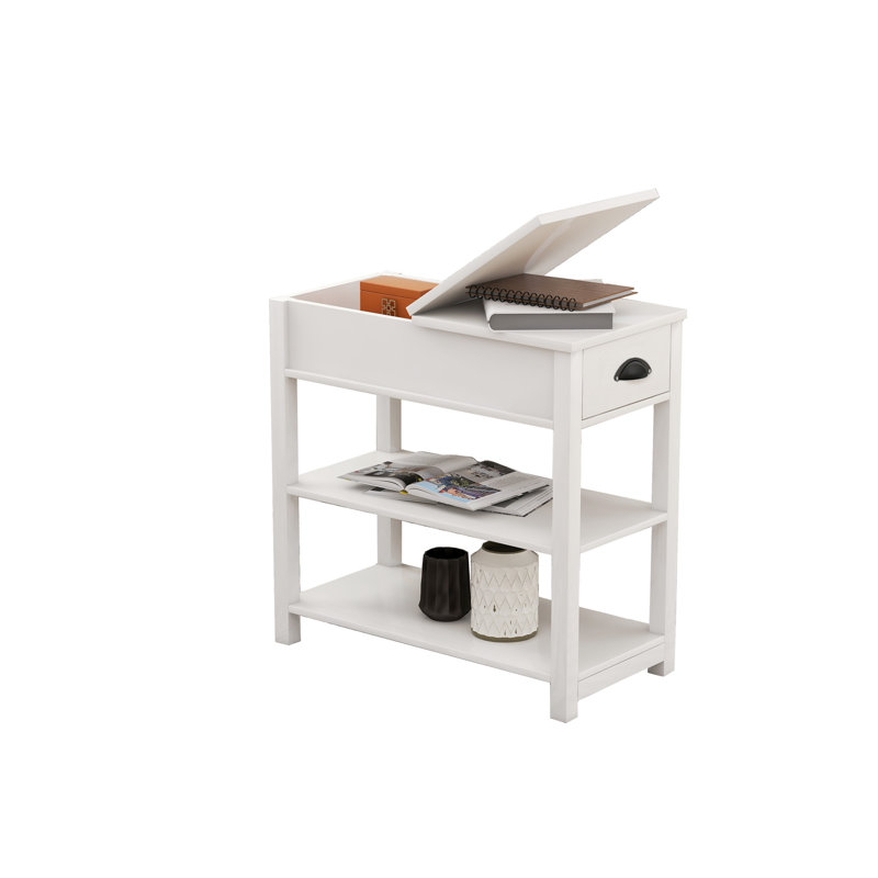 Table à côtés étroits avec tiroirs et cloison inférieure à rabat - Blanc, Blanc