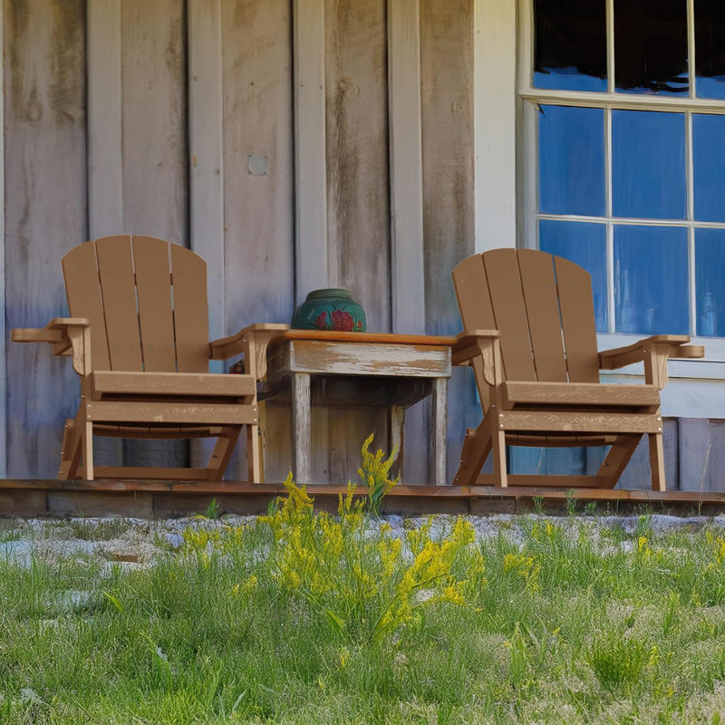 Patio Folding Adirondack Chairs set of 2, Outdoor All Weather HIPS Foldable Adirondack Chair with Cup Holder, Brown