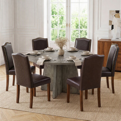 Ensemble de table de salle à manger ronde à piédestal avec chaises rembourrées de 2/4/6 pièces, table en bois multi-finitions pour la salle à manger et la cuisine