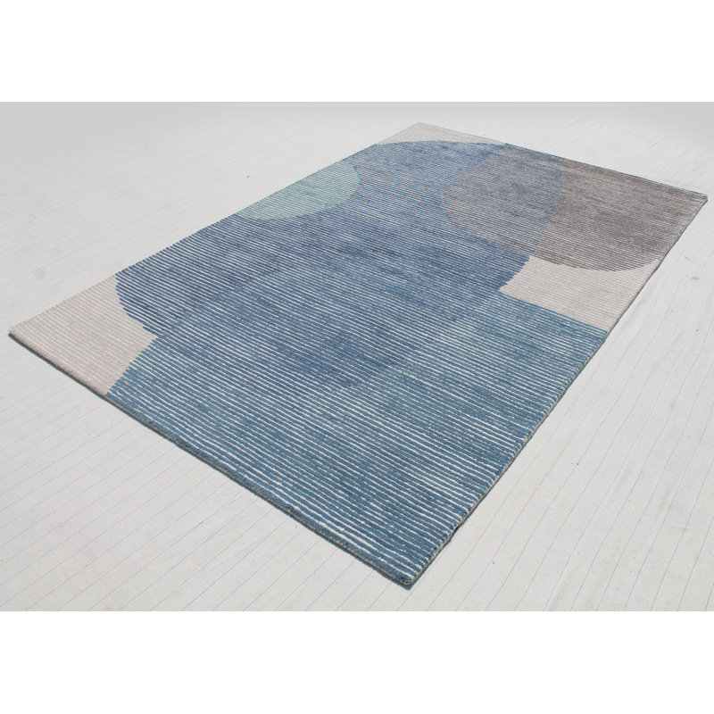 Tapis bleu marine / brun en laine touffeté à la main Amald, Rectangle 5 pi x 8 pi