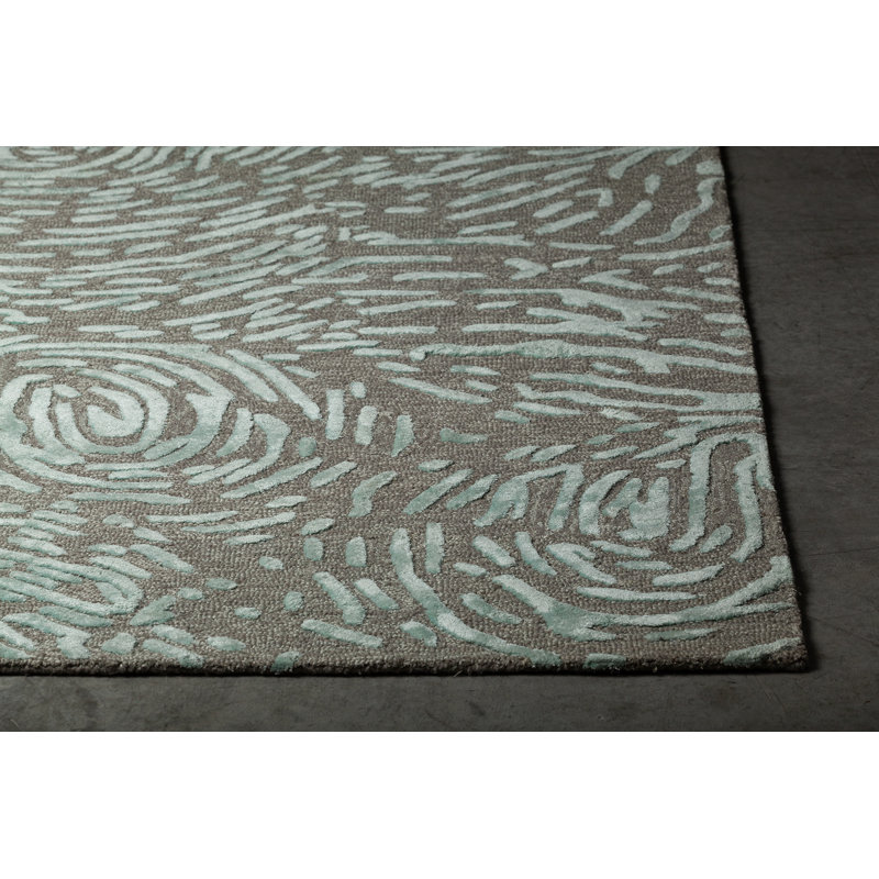 Tapis bleu/gris touffeté à la main Natalya, Rectangle 5 pi x 7 pi 6 po