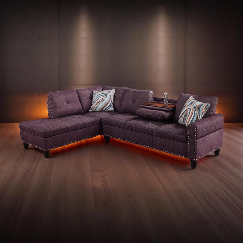 Canapé modulaire Nailtrim avec porte-gobelet rabattable, velours côtelé, Lin mauve