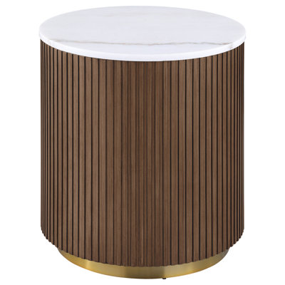 Yamiko Round Marble Top Side End Table White And Charcoal