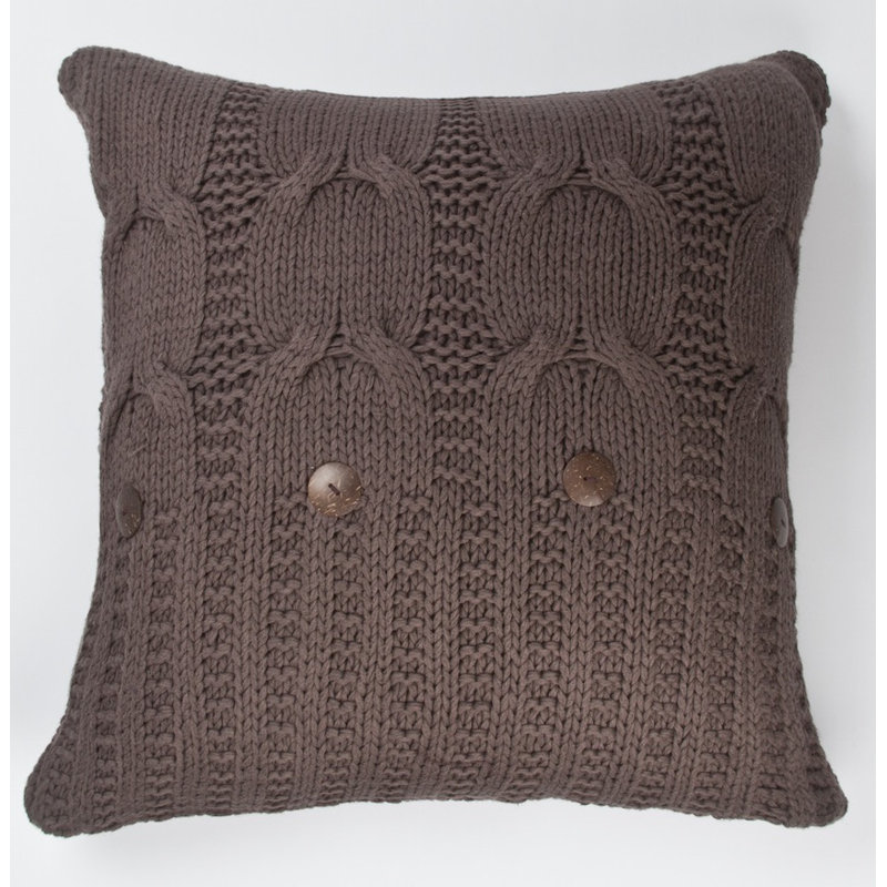 Wildomar Buttons Cotton Pillow Cover, 20"H x 20"W, Chocolate Brown