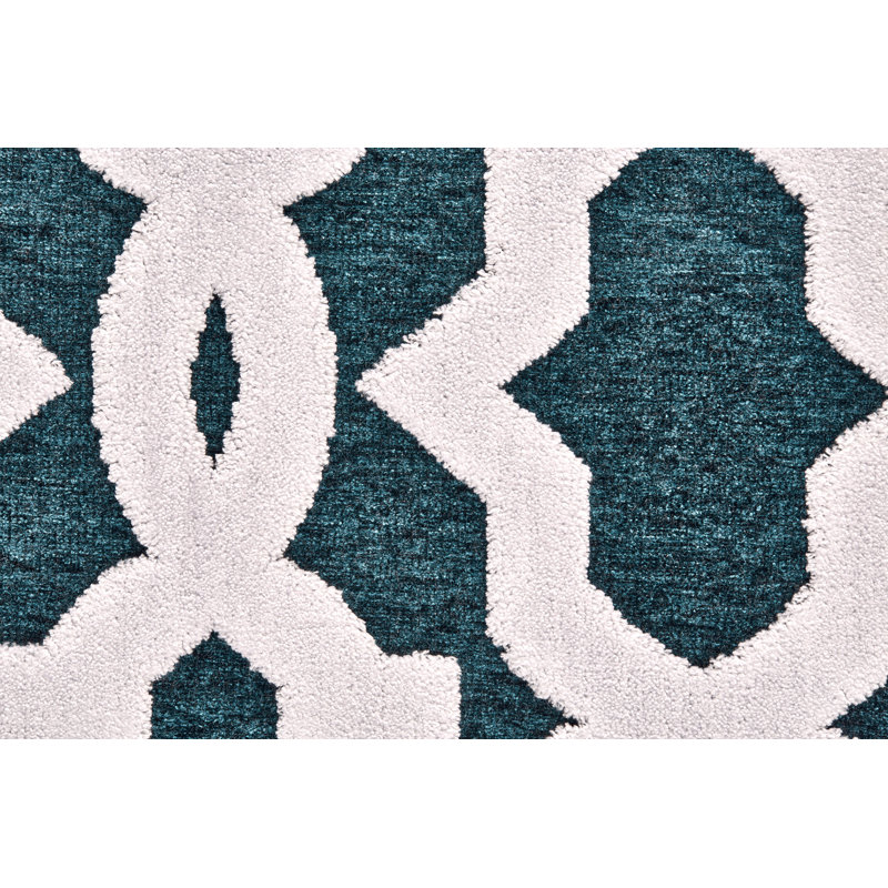 Tapis turquoise / blanc Ewald, Rectangle 9'8" x 12'7"