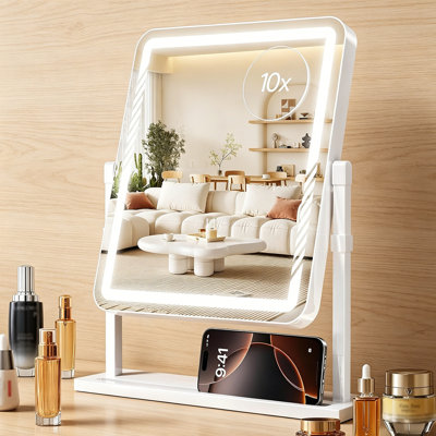 Vanity Mirror With Lights, 360° Rotation & Height Adjustable, 3 Color Modes Touch Control， For Bathroom Bedroom Makeup Grooming Skincare