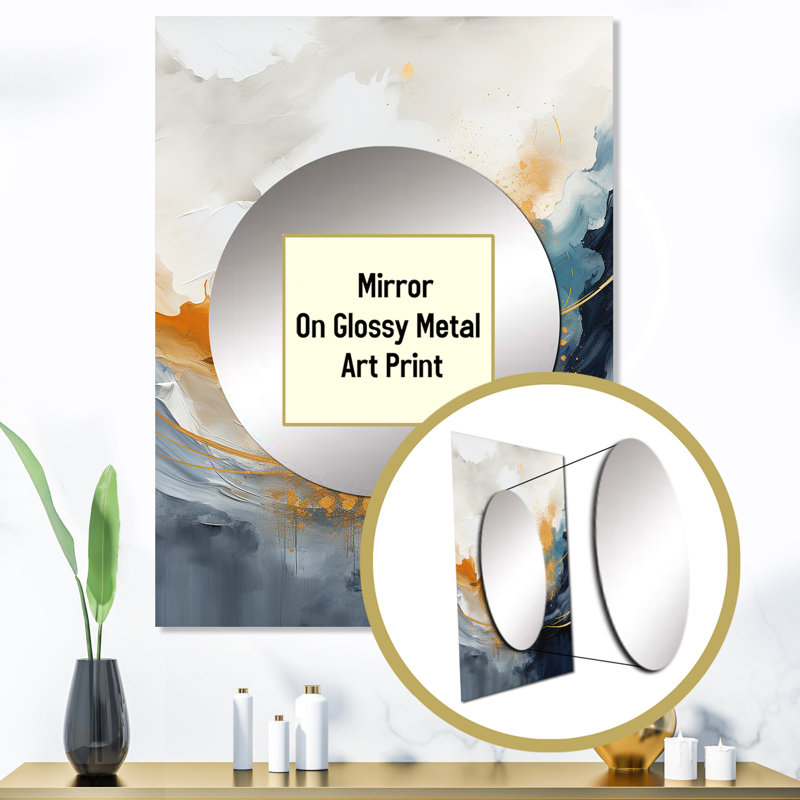 Malhorzata, harmonie fluide bleue et jaune, peinture II - miroir mural abstrait, miroir décoratif moderne, impression sur métal