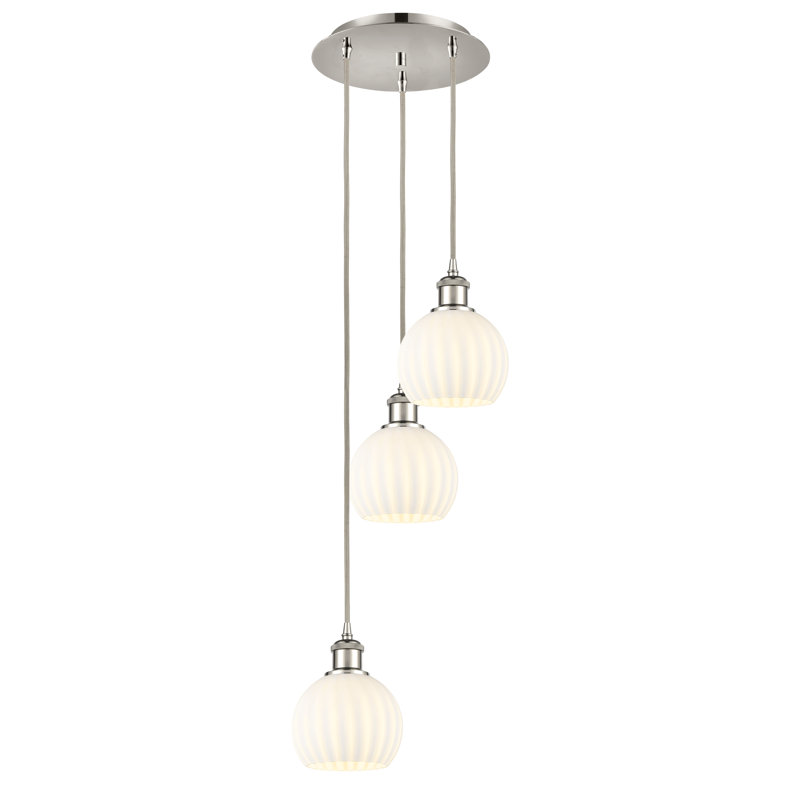Luminaire suspendu suspendu vénitien blanc à 3 lumières Ballston White - 113B-G1217, Nickel poli