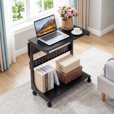 Chariot d'ordinateur à hauteur ajustable pour PC, table d'appoint avec roulettes, support à 2 niveaux