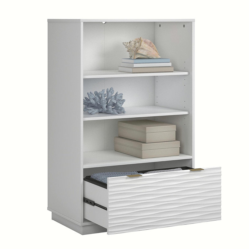 Coastal Bookcase With Lower Drawer, White finish