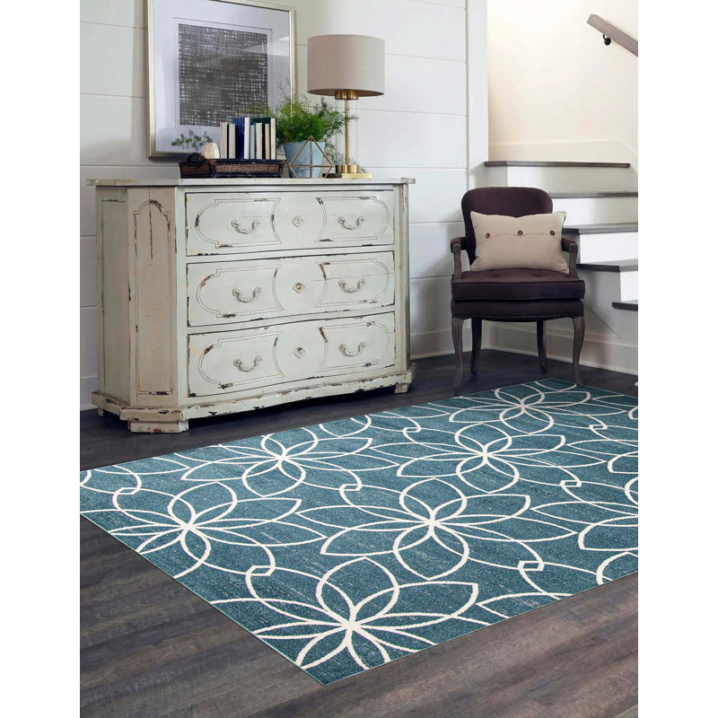 Tapis vert / beige à tissage plat Jabari, Rectangle 5 pi x 7 pi