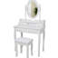 Bureau de coiffeuse blanc avec miroir pivotant à 360 °, rangement à 4 tiroirs, tabouret confortable, assemblage facile pour la chambre à coucher, table de maquillage en bois rotative, structure spacieuse rembourrée