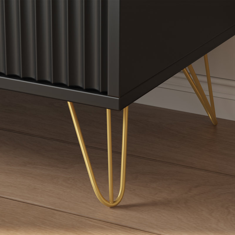 Modern 6-drawer Dresser With Fluted Detail - Metal Handles & Legs, Easy Assembly Minimalist Storage, Black