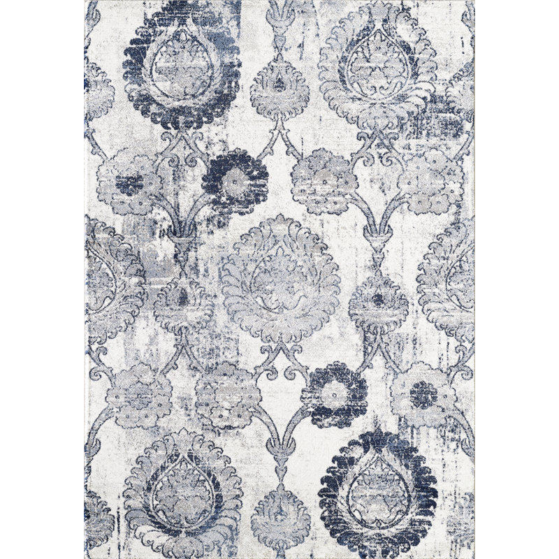 Tapis bleu à motif floral Frobiorn, Rectangle 4 pi x 6 pi