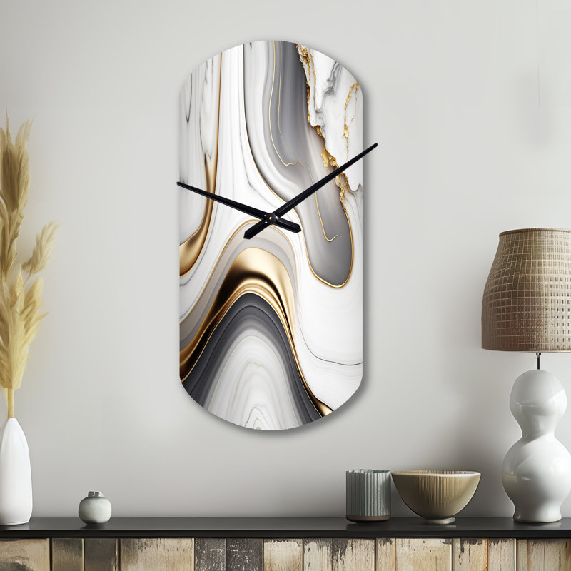 Horloge murale abstraite géométrique en marbre gris I - horloge murale asymétrique abstraite en métal gris, Petit