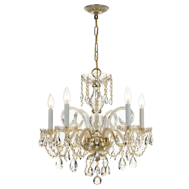 Nenita 5 - Light Glass Dimmable Classic / Traditional Chandelier, Polished Brass