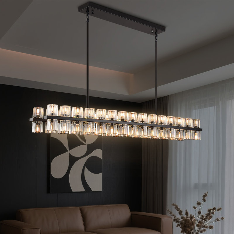 Lustre rectangulaire en cristal 60 lumières, Noir mat