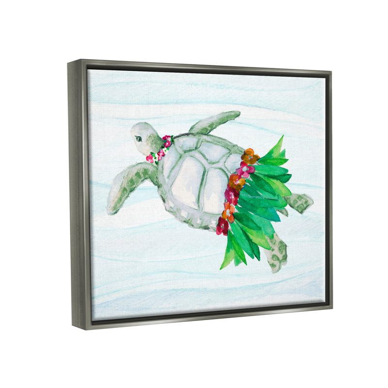 «Hula Turtle» par Lanie Loreth, H 17 po x l 21 po x P 1,7 po, Cadre flottant gris lustré