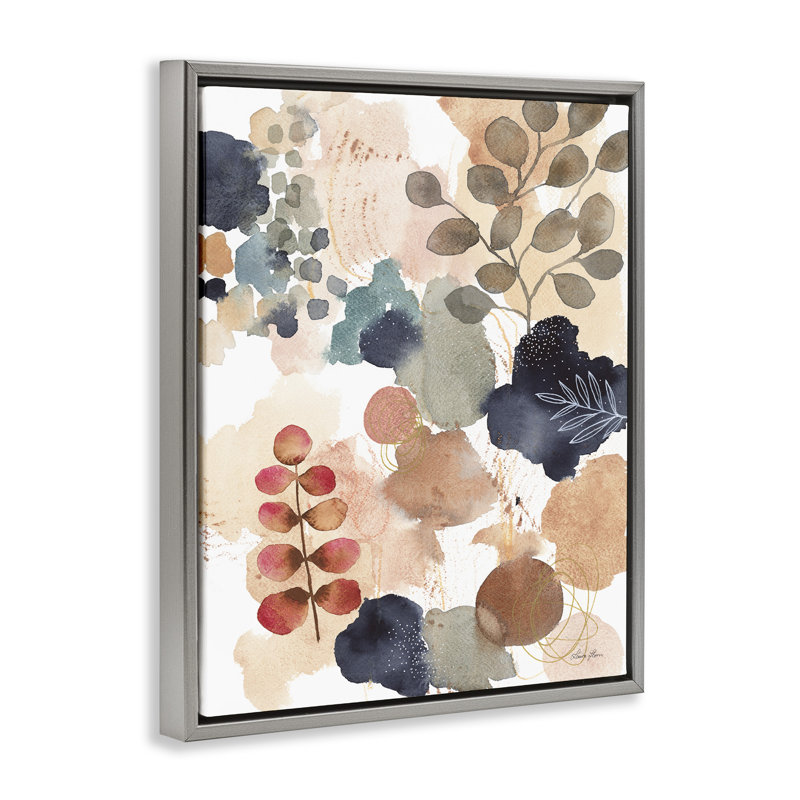 Collage abstrait de forme botanique, Cadre flottant gris lustré, H 31 po x l 25 po
