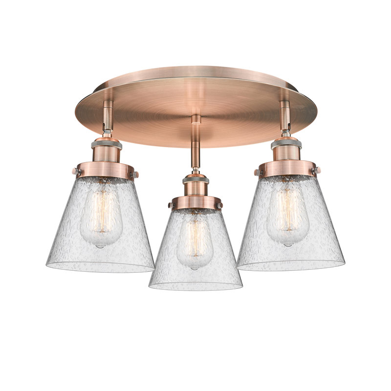 Plafonnier encastré 3 lumières Cone, Grainé, Cuivre antique