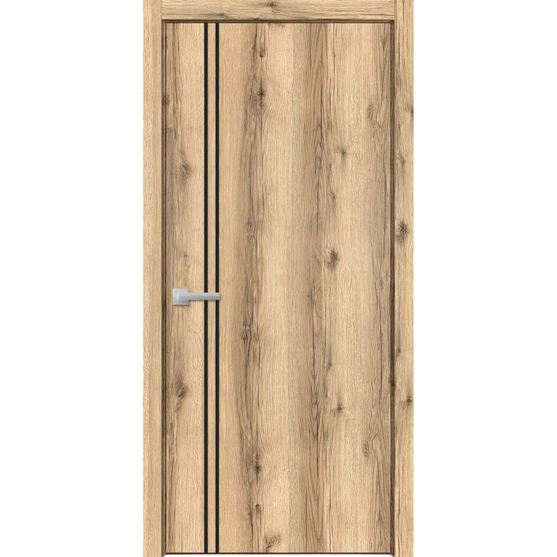 Porte intérieure moderne en bois pré-montée avec quincaillerie Planum 0016, panneau simple en chêne, cadre et moulures, portes robustes pour salle de bain et chambre à coucher - 42 po x 84 po