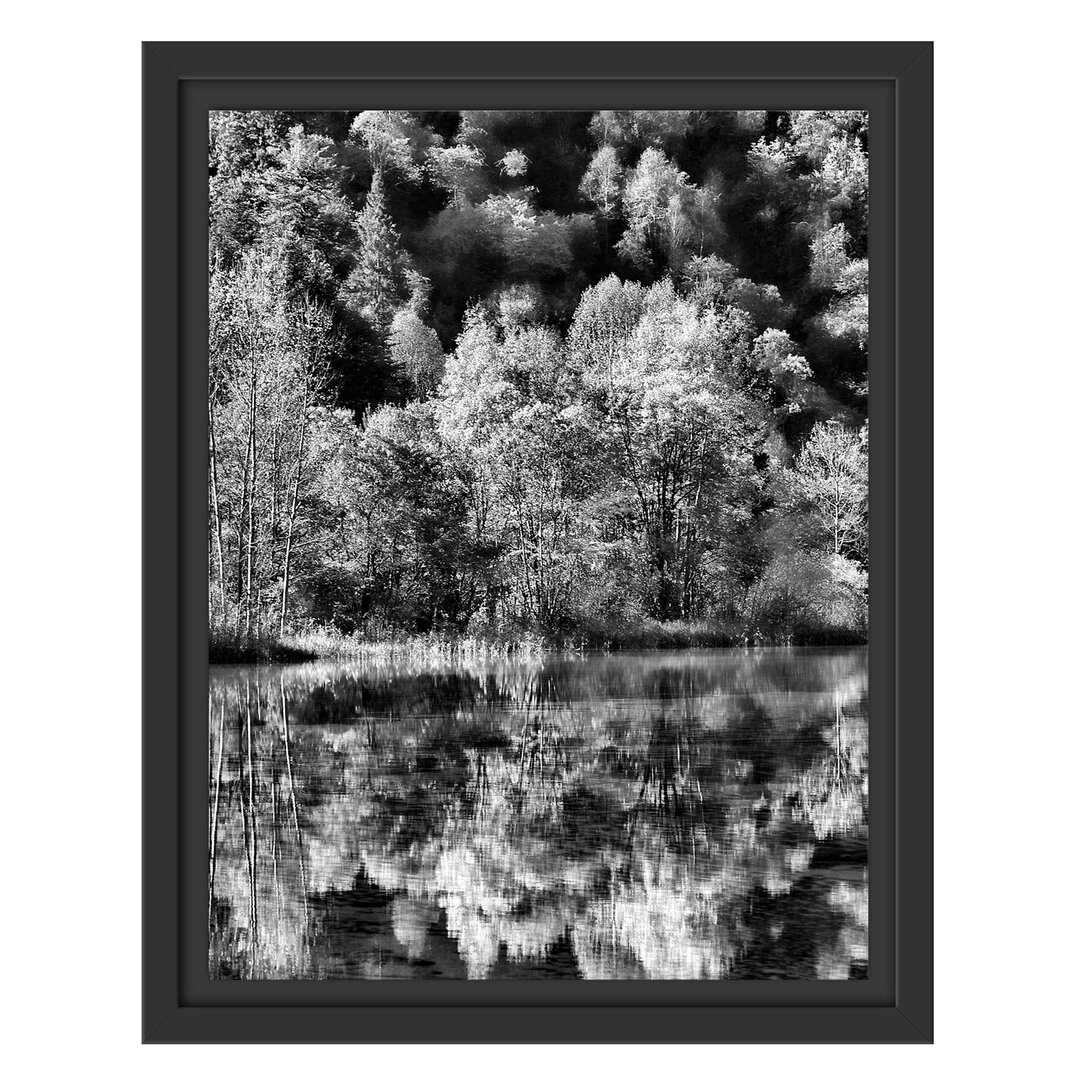 Gerahmtes Wandbild herbstlicher Wald am See