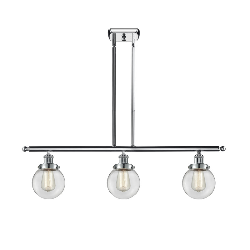 Luminaire suspendu linéaire à 3 lumières pour îlot de cuisine Chippewa, Ampoule non incluse, Transparent, Chrome poli