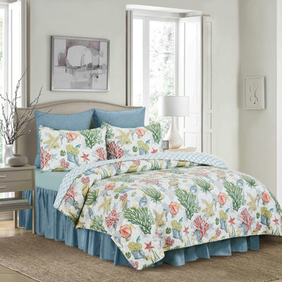 Shellwood Green/Pink Cotton Reversible Quilt Set