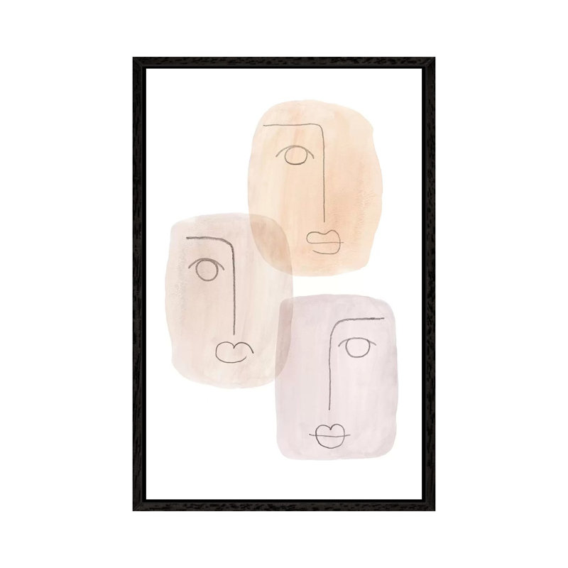 Abstract Boho Faces - Painting on Canvas, 101.6cm H x 66.04cm W x 3.81cm D, Black Framed