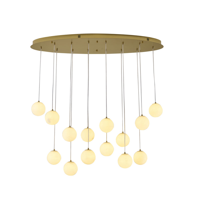 Lustre 14 lumières multi-globe transitionnel , Laiton