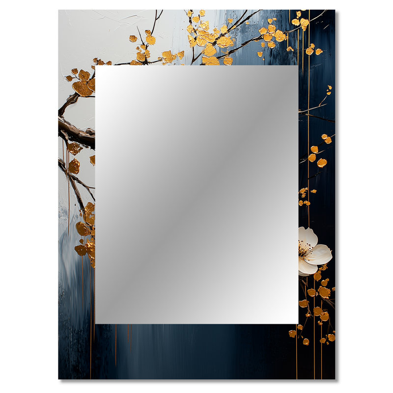 Or doré, branches de cerisier V - miroir mural unique, art traditionnel imprimé, 40 po x 30 po