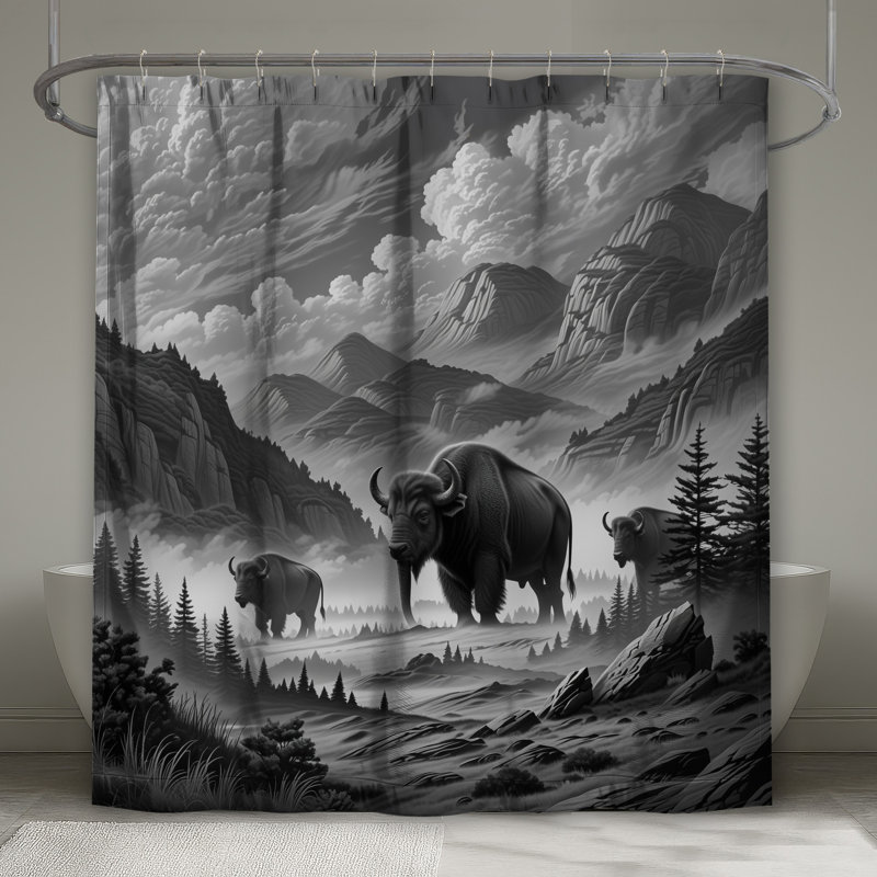 Rideaux de douche Majestic Bison Landscape, L 70 po x H 72 po