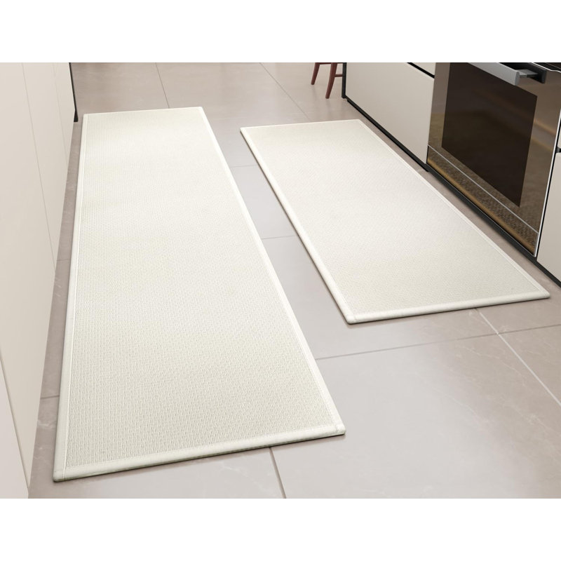 Cream Synthetic Non-Slip Rectangular Kitchen Mat Set