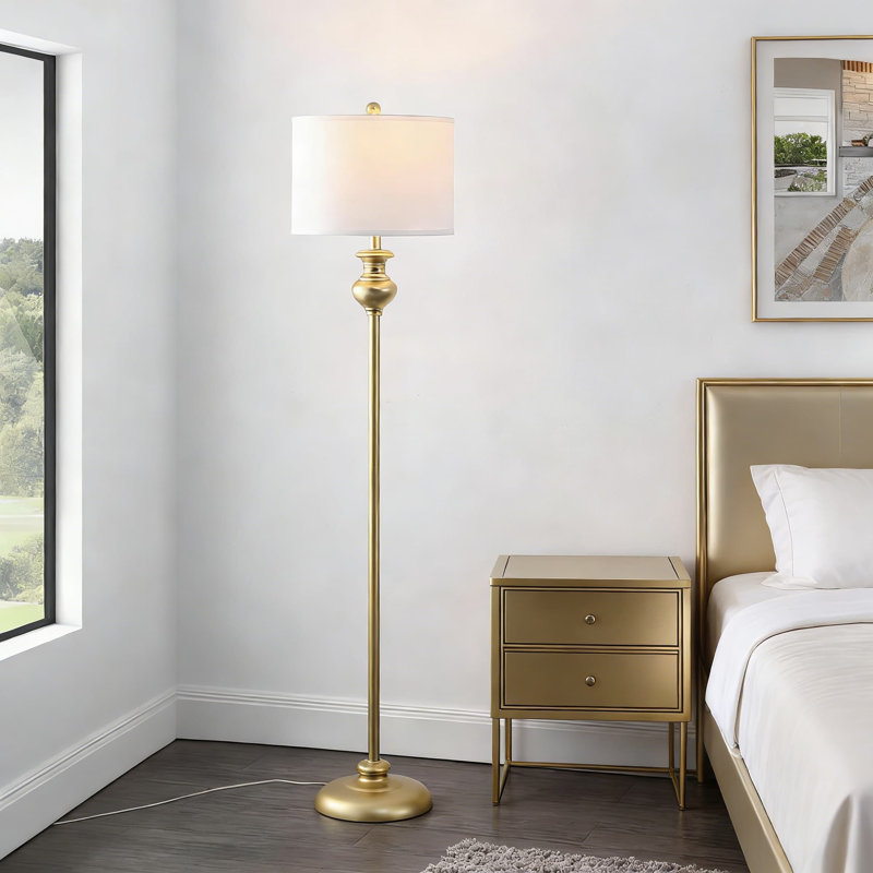 Lampe sur pied contemporaine avec ampoule à DEL, lumière sur pied de 61 pouces au fini doré pour le salon, la chambre à coucher ou le bureau