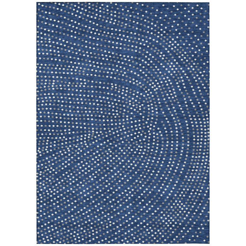 Tapis extérieur lavable à pois bleu marine 9 pi x 12 pi