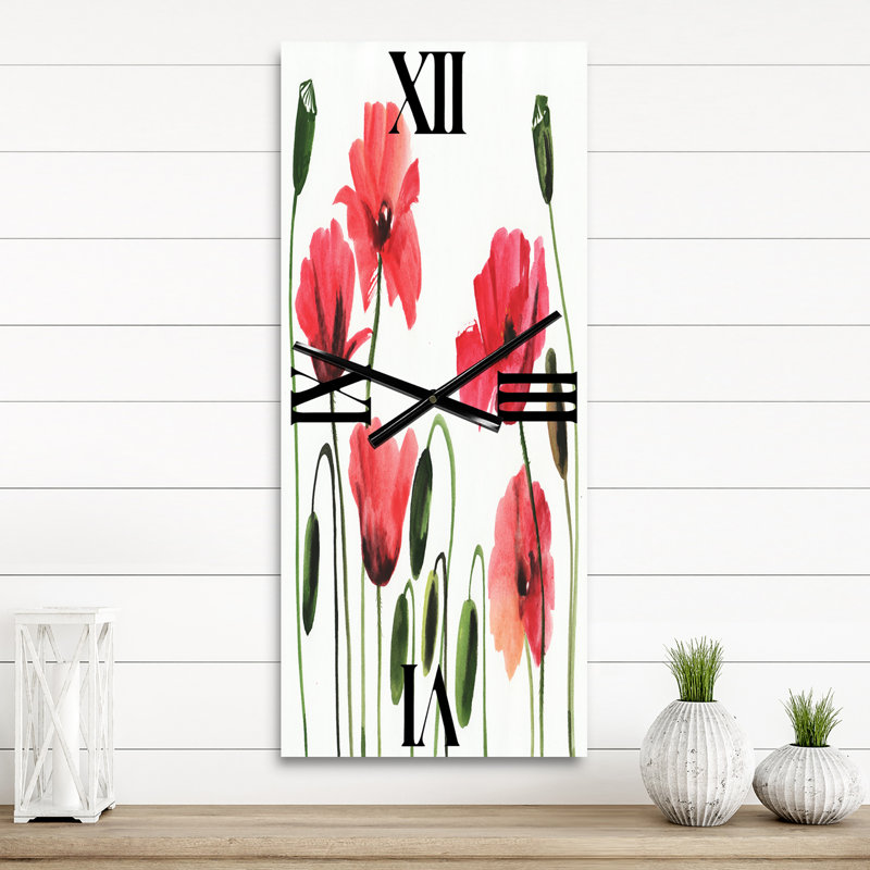 Coquelicots rouges rétro - horloge murale traditionnelle, Petit