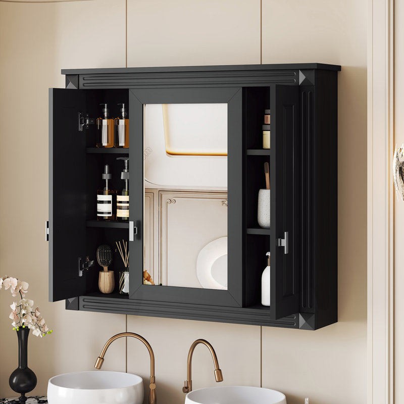 Armoire à pharmacie murale avec 4 tablettes, Noir
