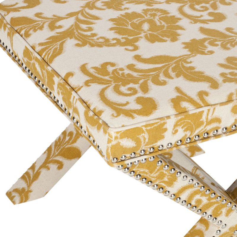 Nixon 20.5" Wide Velvet Square Standard Ottoman, Maize and Beige Print