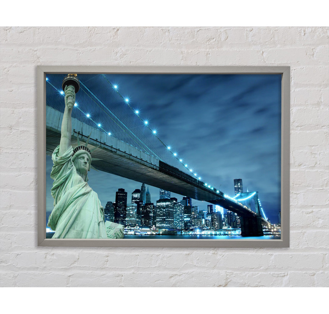 Freiheitsstatue Brooklyn Bridge Nights - Einzelbildrahmen Kunstdrucke auf Leinwand