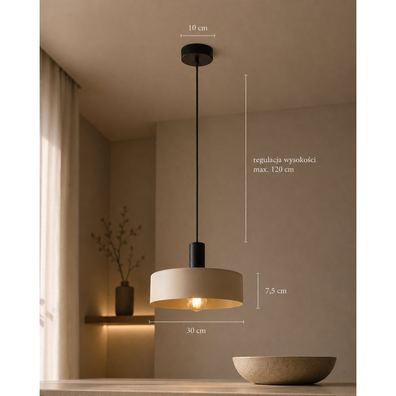 Taeshaun 1 - Light Drum Pendant, Beige/Brown, Latte Black