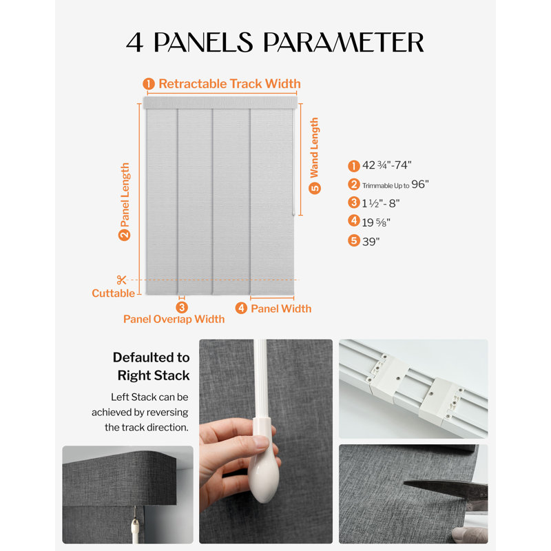 4-panel Adjustable Panel Track Blinds Blackout＆Light Filtering Vertical Blinds, Blackout Texture White
