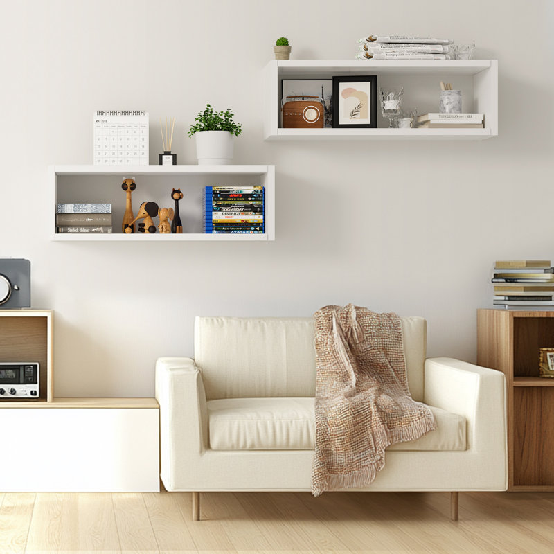 Ensemble de 2 tablettes cubiques cubiques 24 po Kaboon, rectangulaires, 2 cubes, blanc, Blanc, 7.87" D x 24" W