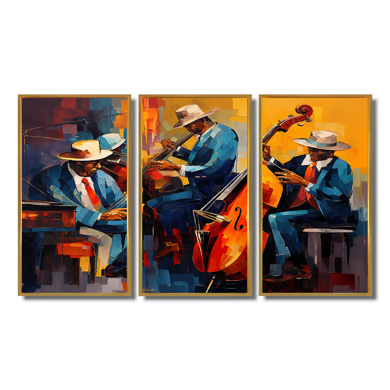 Nelia - ensemble d'art mural musicien, Cadre flottant doré, H 40 po x l 60 po x P 1 po