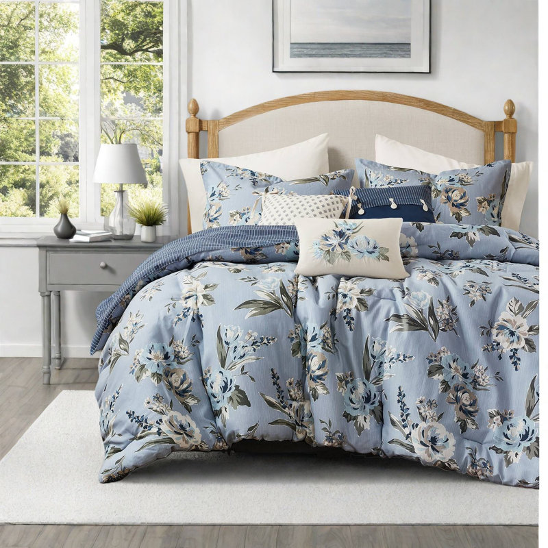 Vintage Floral King Comforter Bedding Set, Cotton Elegance For Home