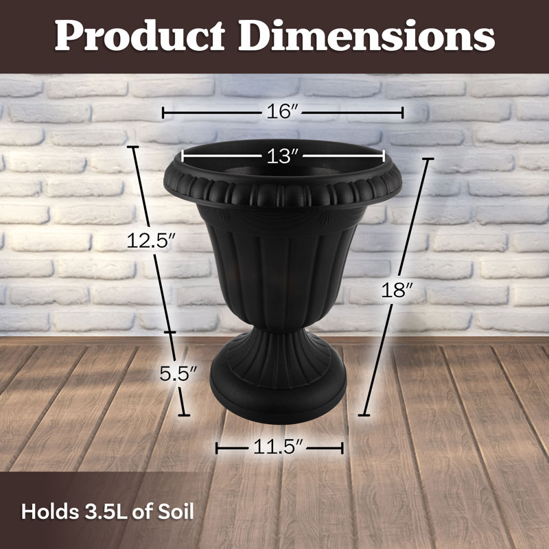 Semirah Outdoor Planter - 16x18-Inch Urn Planters - Plastic Plant Pots for Indoor, Outdoor, or Front Porch Decor - Flower Pots by Pure Garden