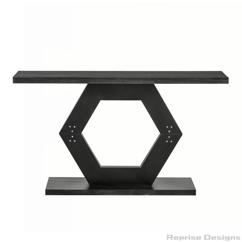 Modern Entryway Table with Hollow Hexagon Leg Structure, Black