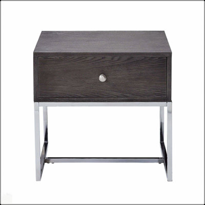 Grey Oak And Chrome Storage End Table With Built-In Drawer For Modern Living And Organization