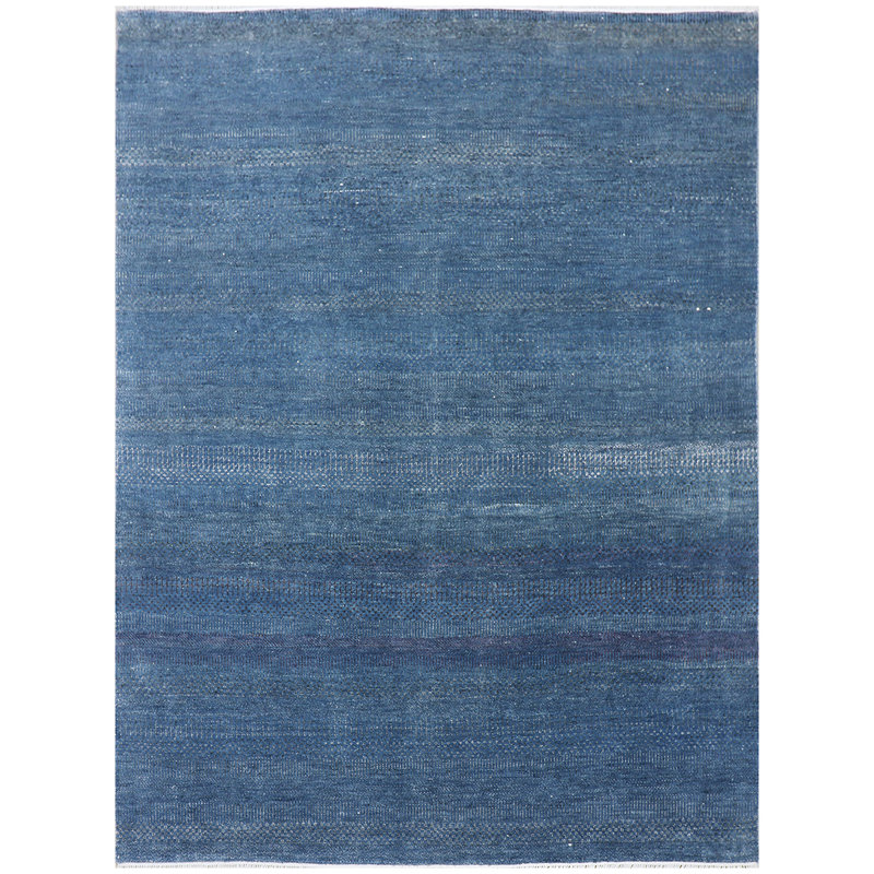 Tapis bleu foncé noué à la main de haute qualité, Rectangle 7 pi 11 po x 9 pi 9 po