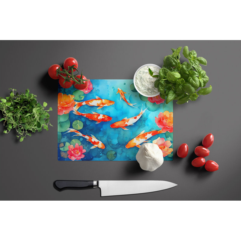 Koi Fish Glass Cutting Board Large