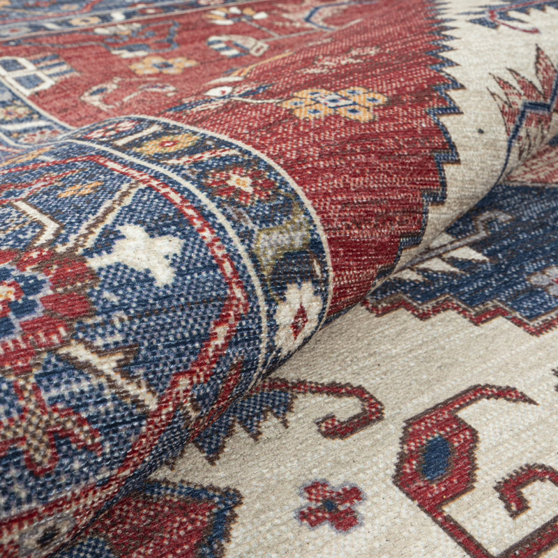 GLN Rugs Vintage Collection - Machine Washable Area Rug, Vintage Washable Rug, Non Slip Area Rug, Low Pile Living Room Rug, Bedroom Rug, Bathroom Rug - Easy Clean (Red Rug)
